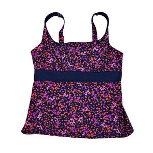 Lands End Women's 10P Tankini Top Blue Orange Pink